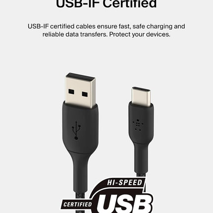 Belkin BoostCharge Braided USB C charger cable, USB-C to USB-A cable, USB type C charging cable for iPhone 16, 15, Samsung Galaxy S24, S23, Pixel, iPad, MacBook, Nintendo Switch and more - 2m, Black