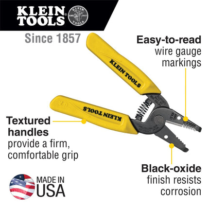 Klein Tools 11047 Wire Stripper/Cutter, Made in USA, Compact, Lightweight, Hardened Steel, Precision Ground, for Stranded and Solid Wires