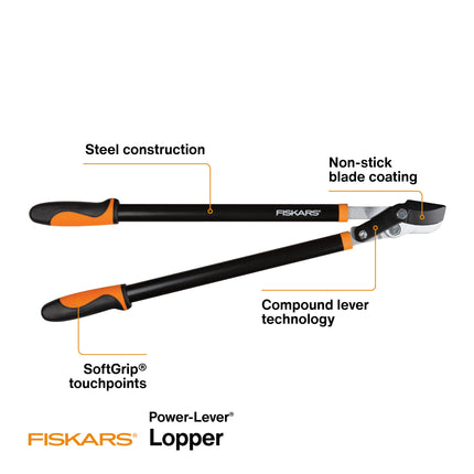 Fiskars 28" Power-Lever Garden Bypass Lopper and Tree Trimmer - Sharp Precision-Ground Steel Blade for Cutting up to 1.75" Diameter