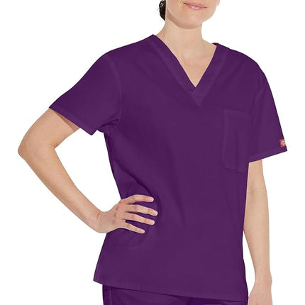Dickies EDS Signature Men & Women Scrubs Top Tuckable V-Neck 83706, Eggplant, XS