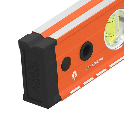 Klein Tools 93524MAG 24-Inch Box Level, Magnetic Box Beam Bubble Level, 3 Vials, High Visibility Orange, Aluminum Body, V-Groove and Magnet Track