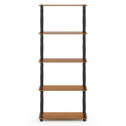 Furinno TURN-S-TUBE Storage Shelves, 5-Tier Book Shelf, Corner Shelf, Toolless Open Shelves, Classic Tubes, for Organization and Storage, Living Room, Garage, Home Office, Light Cherry