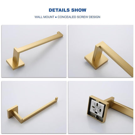 TASTOS Premium Stainless Steel Hand Towel Holder, Square Hand Towel Ring Heavy Duty Wall Mounted Modern Hand Towel Bar for Bathroom Kitchen, Brushed Gold