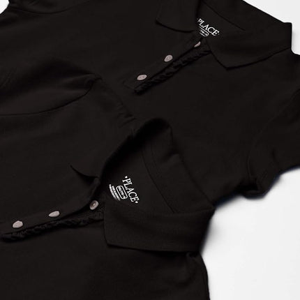 Lot de 2 polos piqués à manches courtes et volants The Children's Place pour filles, noir, taille très petite