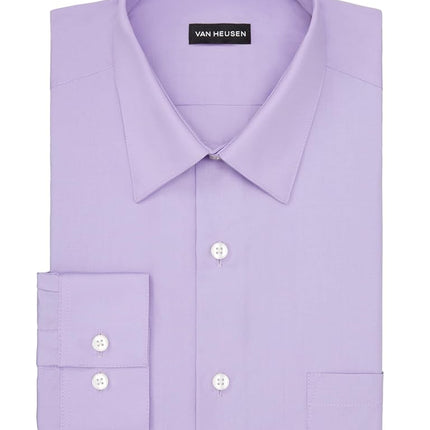 Van Heusen Men's Dress Shirt Regular Fit Poplin Solid, Lavender, 18.5" Neck 34"-35" Sleeve