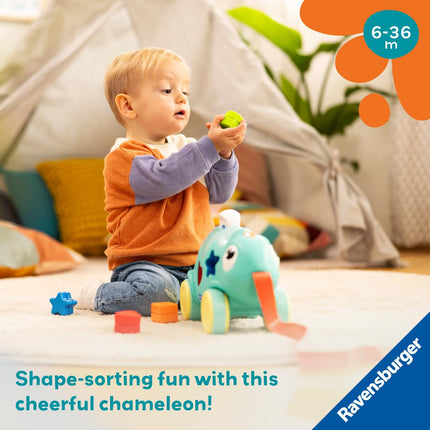 Ravensburger Play+ Colour & Shape Sorter – Chameleon | 3-in-1 Shape Sorting & Pull-Along Toy | Encourages Early Learning & First Steps | 6 Months and Up