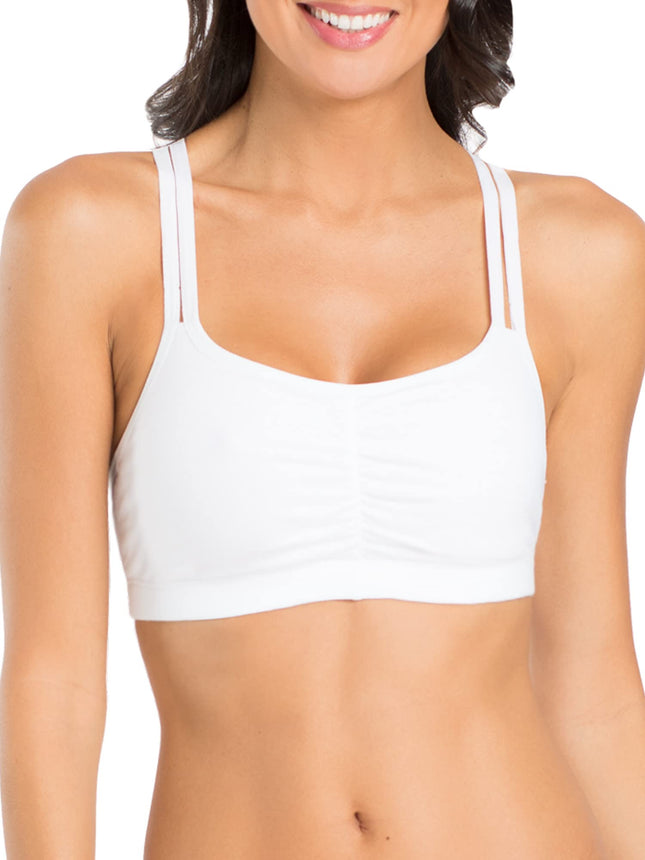Soutien-gorge de sport 3 pièces en coton à bretelles spaghetti Fruit of the Loom pour femme, couleurs tendance, petite taille, camouflage/blanc/noir moderne, 34