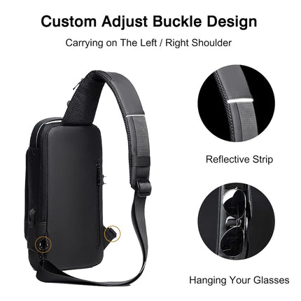 FANDARE Anti-Theft Sling Bag Business Men Bag Chest Crossbody Bags with USB Charging Port Waterproof Small Backpack for Outdoor Work Hiking Running Sport Travel Bag Blue