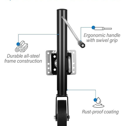 FAHKNS Trailer Jack with 8" Wheel, 2000 lbs Boat Swivel Jack Single Wheels, Heavy Duty 13" Lift RV Bolt On Tongue Jacks for Boat Camper (Black)