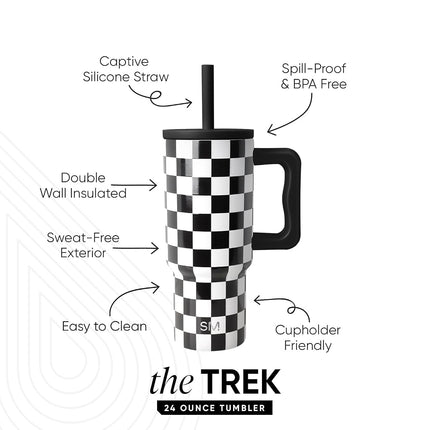 Simple Modern Kids 24 oz Tumbler with Handle and Silicone Straw Lid | Spill Proof and Leak Resistant | Stainless Steel Bottle | Gift for Kids Boys Girls | Trek Collection | Black and White Checkmate