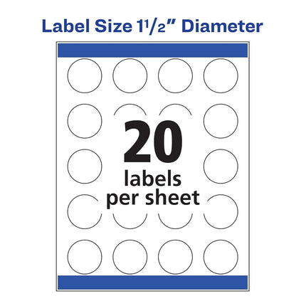 Avery High Visibility Printable Round Labels with Sure Feed, 1.5" Diameter, White, 400 Customizable Blank Labels Total (8293)