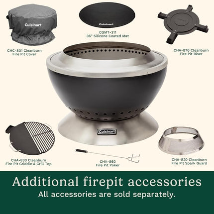 Cuisinart 24” Cleanburn Smokeless Fire Pit with Removable Ash Pan, Portable Outdoor Wood Burning Fireplace, Easy Assembly and Cleanup, Stainless Steel (COH-800C)