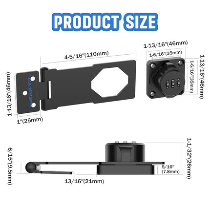 MeBantoo Household Cabinet Password Hasp Locks, Cabinet Locks with Combination, Door Security Slide Latch for Small Barn Doors, Bathroom, Outdoor, Garden (4 Pack Black)
