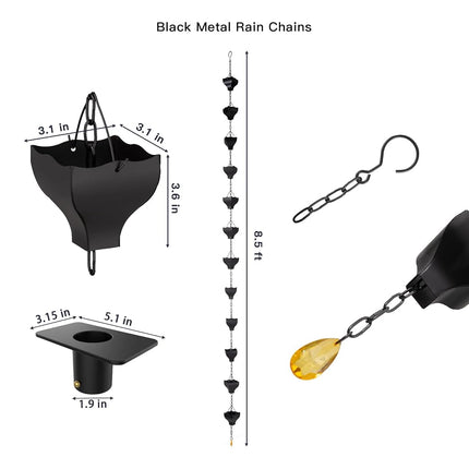 Rifachua 8.5ft Black Rain Chain for Gutters Downspouts Outside
