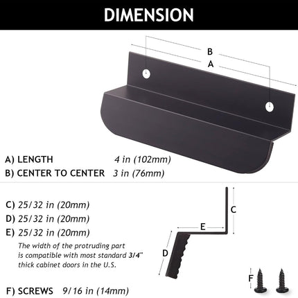 RVPEKUPE 4-Pack Under Cabinet Foot Pull with Adhesive and Screws, Hands Free Toe Foot Pull Opener for Kitchen Trash Cabinet Drawer, 4 Inch (Matte Black)