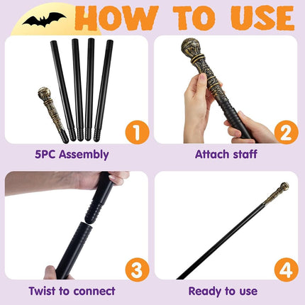 JOYIN Halloween Staff, Elegant Vintage Gold Walking Cane Prop Stick Kids Women Men Costume Party, Halloween Cane for Pretend Costume, Vampire Dress Up Parties