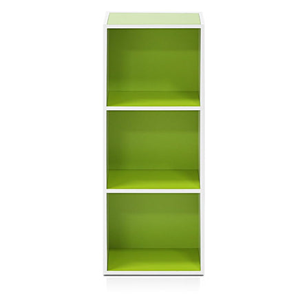 Furinno LUDER 3-Cube Open Shelves Bookcase, Book Shelf, White/Green