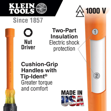Klein Tools 646-5/8-INS 5/8-Inch Insulated Nut Driver with 6-Inch Hollow Shaft and Cushion Grip Handle