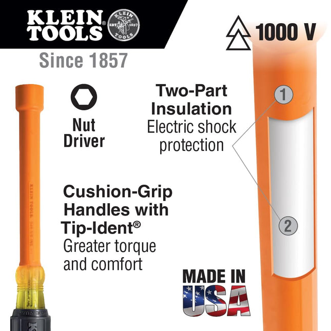 Klein Tools 646-5/16-INS 5/16-Inch Insulated Cushion Grip Nut Driver with 6-Inch Shank, Made in USA
