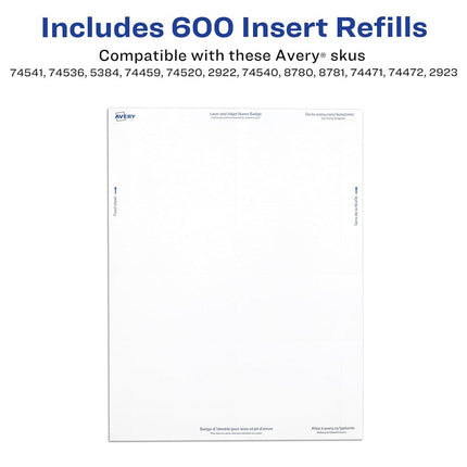 Recharges d'étiquettes nominatives Avery, 7,6 x 10,2 cm, inscriptibles/imprimables (laser/jet d'encre), lot de 2, 300 recharges par paquet, 600 recharges d'étiquettes au total (35392)