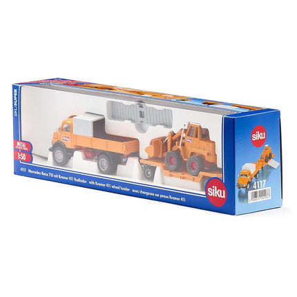 Siku 4117, Mercedes-Benz 710 with Kramer 411 Wheel Loader Bölling, 1:50, Metal/Plastic, Yellow, Movable Parts