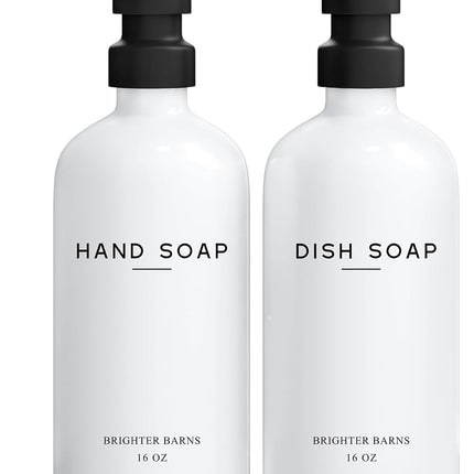 White Glass Hand and Dish Soap Dispenser Set by Br