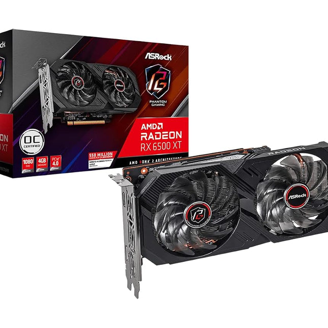 Asrock Radeon RX 6500 XT Phantom Gaming 4GB OC GDDR6 Graphics Card, RDNA2, AMD FidelityFX, 1024 Streams, 2820MHz Boost