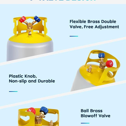 Bouteille de récupération de réfrigérant 30 LB avec vanne en Y 1/4 SAE liquide/vapeur, Bouteille de récupération de réfrigérant AC Fréon réutilisable sans interrupteur à flotteur
