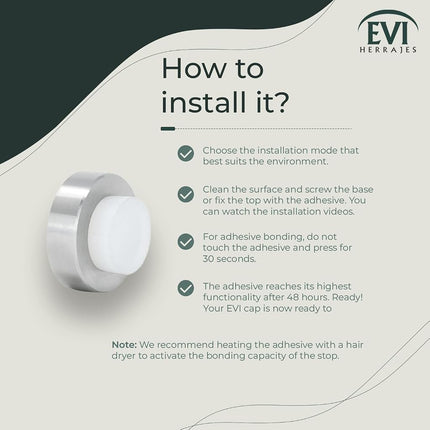 EVI Herrajes | Stainless Steel Door Stopper | Ø35x18mm | Wall Protector | Adhesive + Screw Fixing | Matte Finish | Mod I-254-BAM