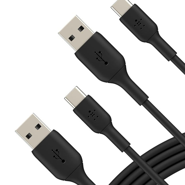 Belkin BoostCharge USB-C Cable to USB-A Cable (2M/6.6ft) for iPhone 16, iPhone 16 Pro, Samsung Galaxy S25, S24, Pixel 9, iPad Pro, Nintendo Switch 2, Carplay & More - Black (2-Pack)
