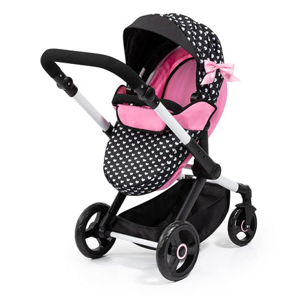 Bayer Xeo Pram in Pink with Black and White Hearts & Pink Bow