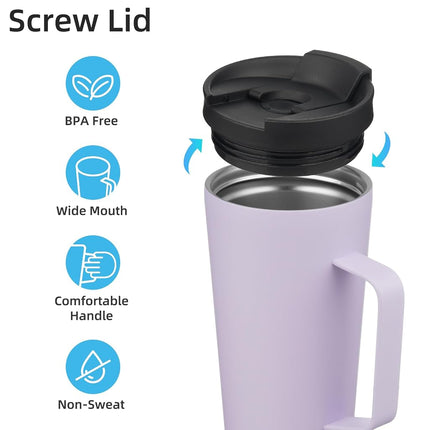 Konokyo Insulated Tumbler with Handle and Straw, 22 OZ Travel Coffee Mug Stainless Steel Cup Metal Water Bottle,Taro