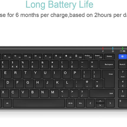 Arteck Universal Bluetooth Keyboard Multi-Device Stainless Steel Full Size Wireless Keyboard for Windows, iOS, Android, Computer Desktop Laptop Surface Tablet Smartphone Built in Rechargeable Battery