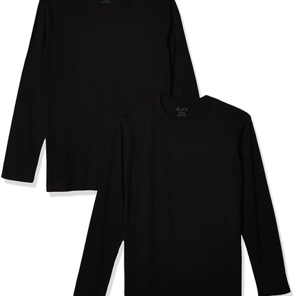 The Children's Place boys Long Sleeve Basic Layering T-shirt T Shirt, Black 2 Pack, Large US