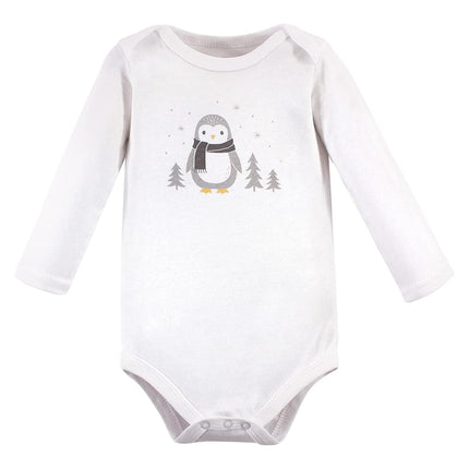 Hudson Baby pañaleros de manga larga de algodón para bebés, paquete de 3, pingüino gris, 0-3 meses