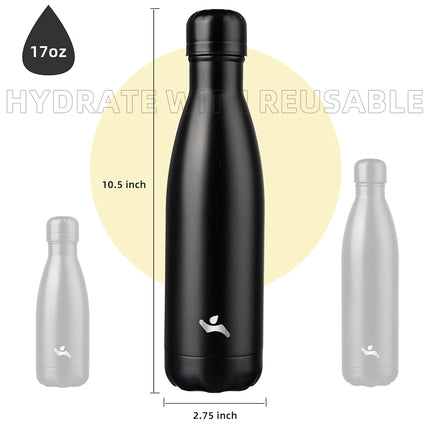 Konokyo Insulated Water Bottles,17oz Double Wall Stainless Steel Vacumm Metal Flask for Sports Travel,Midnight Black