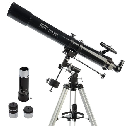 Celestron 21048 PowerSeeker 80EQ Refractor Telescope - includes Two Eyepieces, Erect Image Diagonal, 3x Barlow Lens, Height-adjustable Tripod and Deluxe Accessory Tray, Black