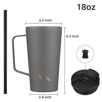 Konokyo 18 oz Insulated Tumbler with Handle & Straw, Stainless Steel Mug