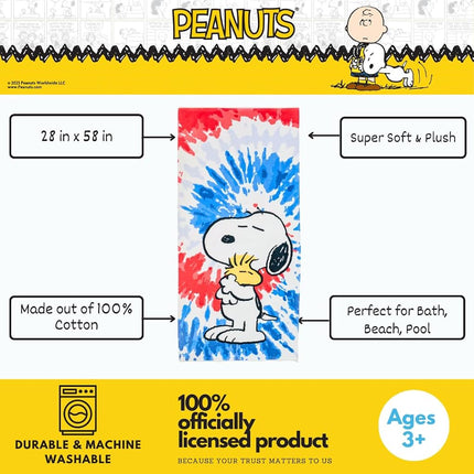 Franco Collectibles Peanuts Snoopy & Woodstock Super Soft Cotton Bath/Pool/Beach Towel, 58 in x 28 in, (100% Officially Licensed Product)