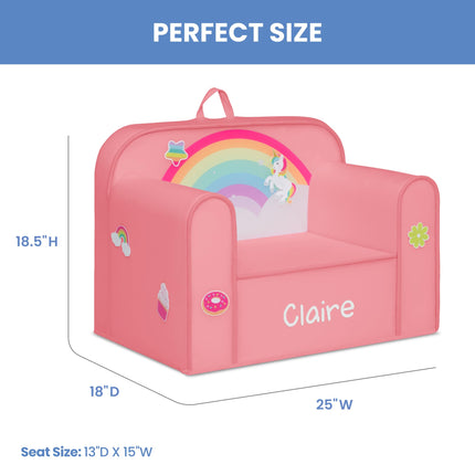 Delta Children Personalized Mix & Match Cozee Kids Chair with Interchangeable Patches, Rainbow
