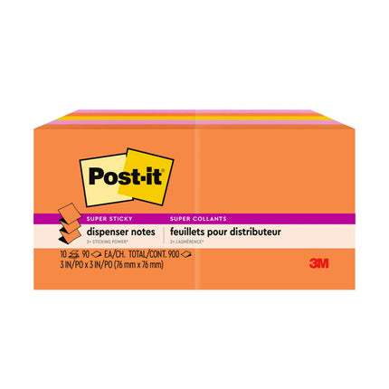 Blocs-notes Post-it Super Sticky Pop-up, 76x76 mm, 10 blocs, puissance de collage 2X, collection Rio de Janeiro, couleurs vives (orange, rose, bleu, vert), recyclables (R330-10SSAU)