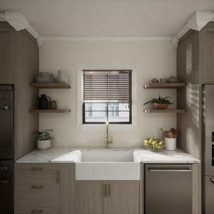 3 5/8"W x 3 5/8"P x 7 1/2"H Americraft Solid Paint Grade Wood Inside Crown Moulding Block for Profiles up to 4"H x 3 5/8"P, Primed Pine