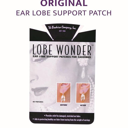 Lobe Wonder - The ORIGINAL Ear Lobe Support Patch for Pierced Ears - Eliminates the Look of Torn or Stretched Piercings - Protects Healthy Ear Lobes from Tearing - 60 Patches - Clear & Latex-Free