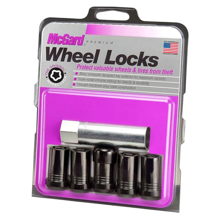 McGard Wheel Lock, Premium, 14 mm x 1.50 Thread, Cone Seat, Closed End, Key Included, Steel, Black Chrome, Set of 5 (25515BK)