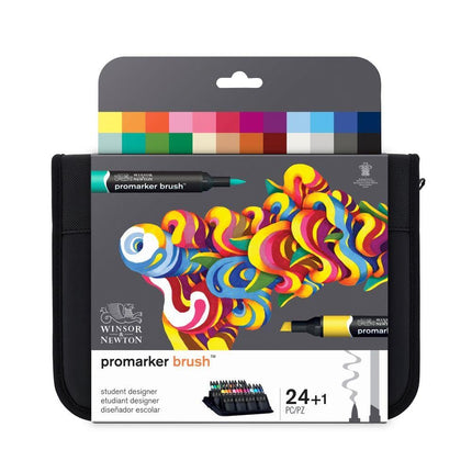 Winsor & Newton, Promarker Brush, Student Designer Wallet, Set of 24, Alcohol Based Dual Tip Markers