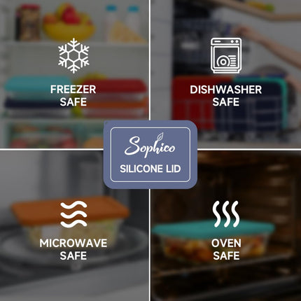 Sophico 6 Cup Rectangle Silicone Storage Cover Lids Replacement for Pyrex 7211-PC Glass Bowls, Container not Included (Navy Blue)
