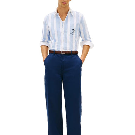 Tommy Hilfiger Men's Long Sleeve Oxford Shirts in Regular Fit, Men's Button Down Shirts, Also Available in Big and Tall Shirt Blue/Stripe