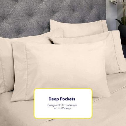 Sweet Home Collection Twin XL Size Bed Sheets - 4 Piece 1500 Thread Count Fine Brushed Microfiber Deep Pocket Twin X-Large Sheet Set Bedding - 1 EXTRA PILLOW CASES, GREAT VALUE, Twin XL, Beige