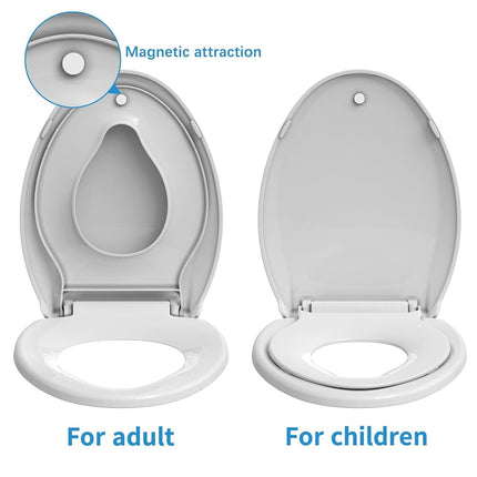Toilet Seat with Toddler Seat,PP Material Family Toilet Seat Cover with Adult and Toddler Seat, Soft Close Design, Easy to Clean, Safe for Home Kids Potty Training