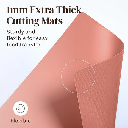 Extra Thick Pastel Flexible Plastic Cutting Board Mats with Food Icons & EZ-Grip Waffle Back, (Set of 6) Dishwasher Safe